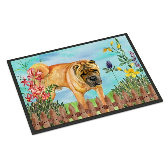 Carolines Treasures CK1223MAT Shar Pei Spring Door Mat Indoor Rug or Outdoor Welcome Mat 18x27 Doormat  27"L x 18"W