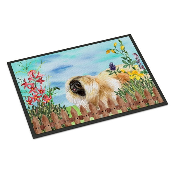 Carolines Treasures CK1243MAT Pekingese Spring Door Mat Indoor Rug or Outdoor Welcome Mat 18x27 Doormat  27"L x 18"W