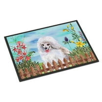 Carolines Treasures CK1245MAT Medium White Poodle Spring Door Mat Indoor Rug or Outdoor Welcome Mat 18x27 Doormat  27"L