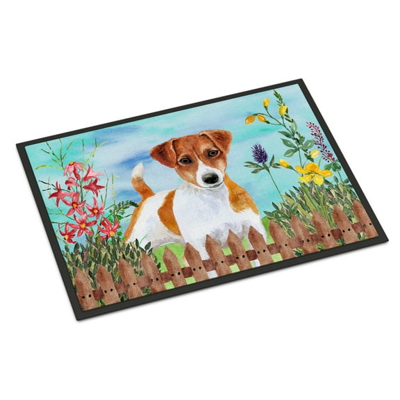 Carolines Treasures CK1251MAT Jack Russell Terrier Spring Door Mat Indoor Rug or Outdoor Welcome Mat 18x27 Doormat  27"L