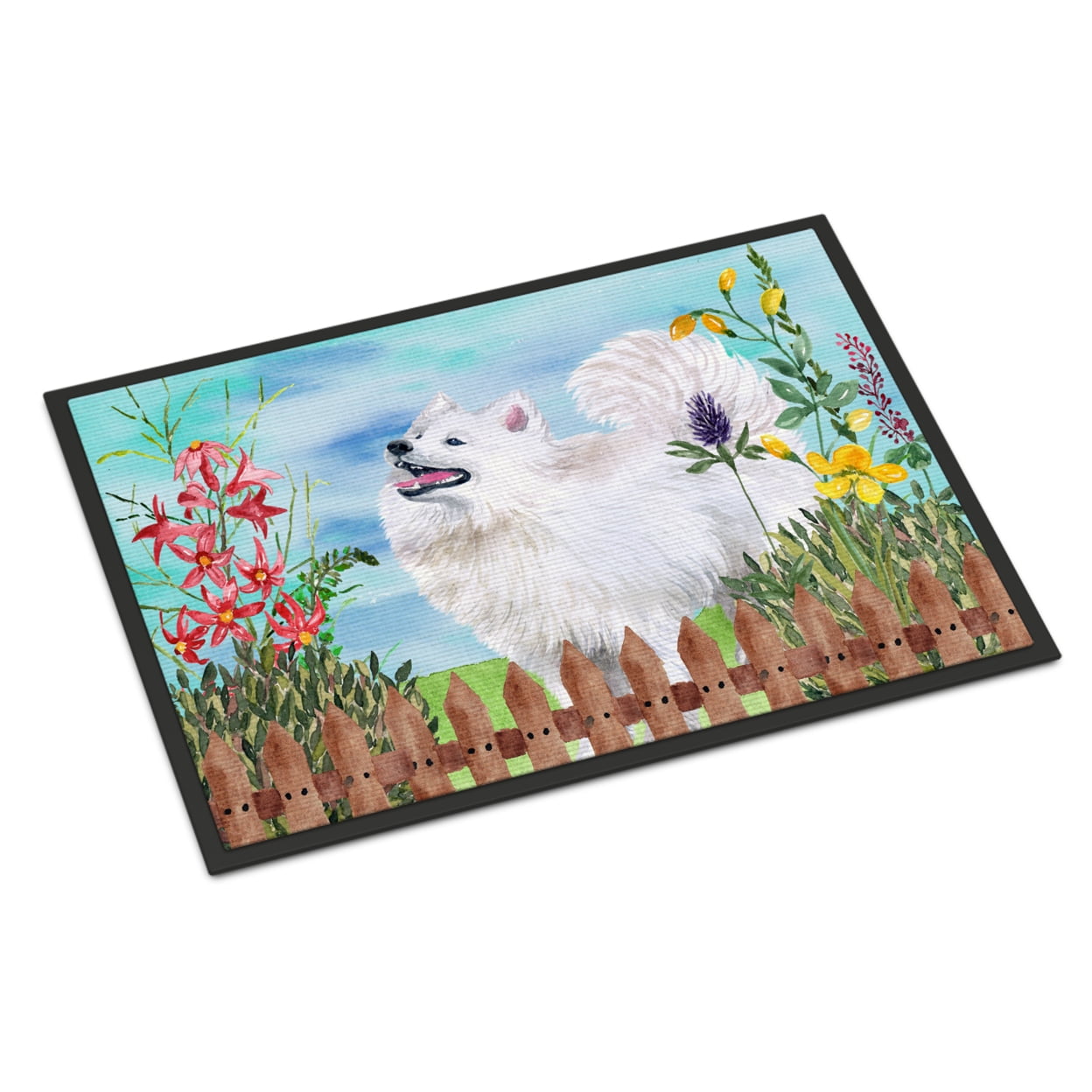 Carolines Treasures CK1253MAT Samoyed Spring Door Mat Indoor Rug or Outdoor Welcome Mat 18x27 Doormat  27"L x 18"W