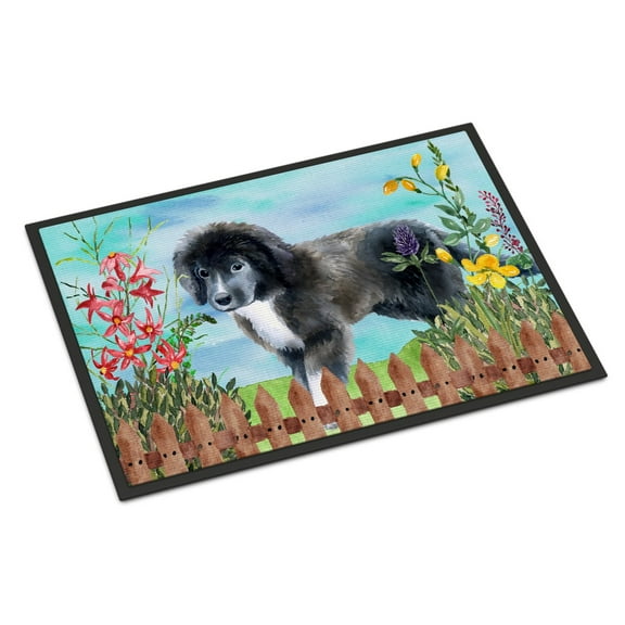 Carolines Treasures CK1261MAT Newfoundland Puppy Spring Door Mat Indoor Rug or Outdoor Welcome Mat 18x27 Doormat  27"L x