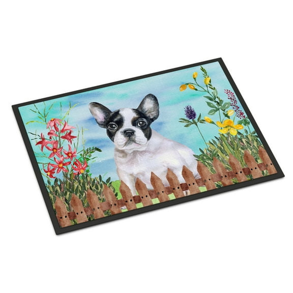 Carolines Treasures CK1272JMAT French Bulldog Black White Spring Door Mat Indoor Rug or Outdoor Welcome Mat 24x36