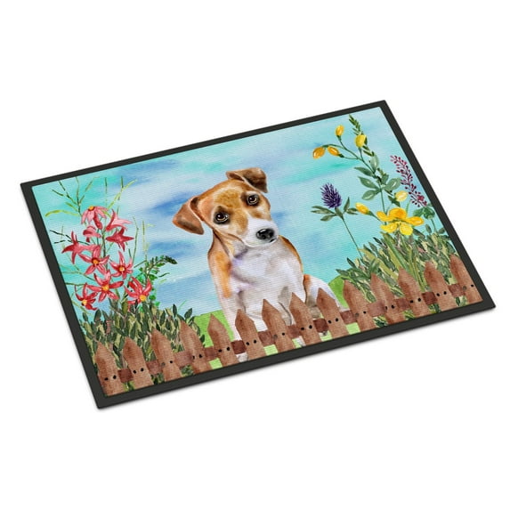 Carolines Treasures CK1275MAT Jack Russell Terrier 2 Spring Door Mat Indoor Rug or Outdoor Welcome Mat 18x27 Doormat