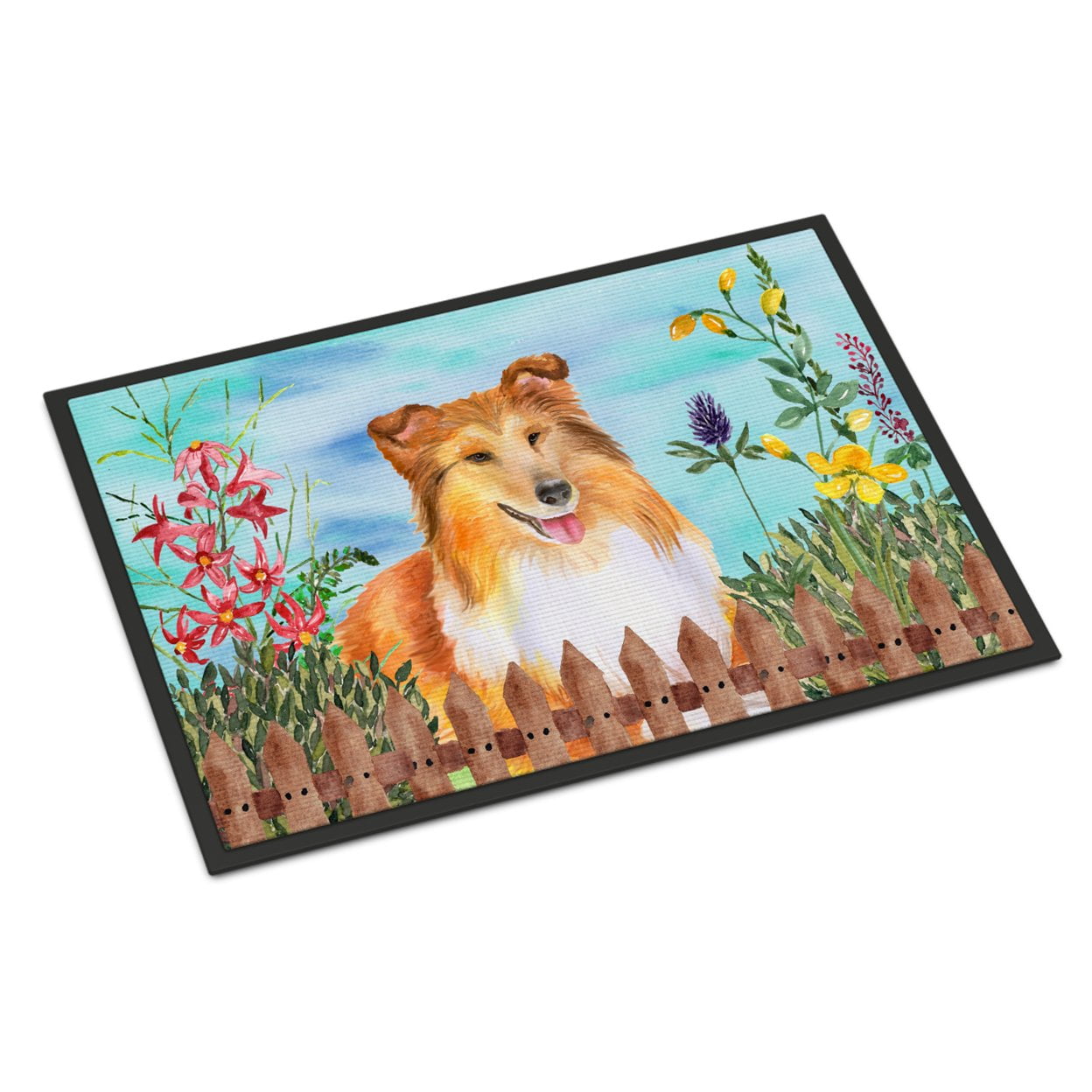 Carolines Treasures CK1282MAT Sheltie Spring Door Mat Indoor Rug or Outdoor Welcome Mat 18x27 Doormat  27"L x 18"W