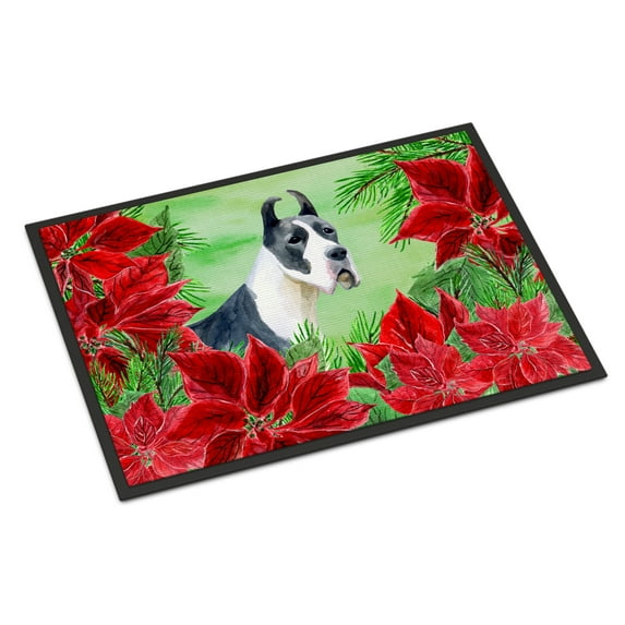 Carolines Treasures CK1292JMAT Harlequin Great Dane Poinsettas Door Mat Indoor Rug or Outdoor Welcome Mat 24x36 Doormat