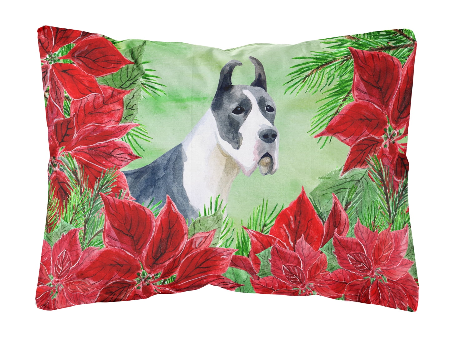 Carolines Treasures CK1292PW1216 Harlequin Great Dane Poinsettas Canvas Fabric Decorative Pillow 12H x16W multicolor