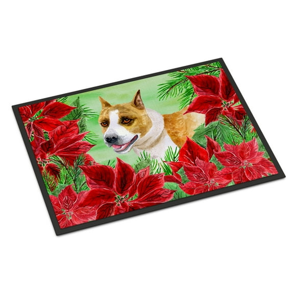 Carolines Treasures CK1293JMAT American Staffordshire Poinsettas Door Mat Indoor Rug or Outdoor Welcome Mat 24x36