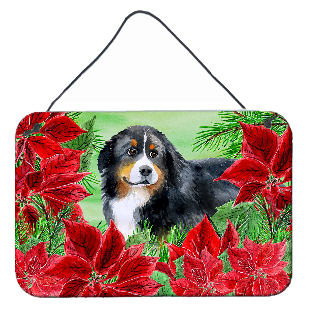 Carolines Treasures CK1294DS812 Bernese Mountain Dog Poinsettas Wall or Door Hanging Prints  8x12 multicolor