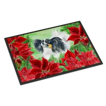 Carolines Treasures CK1305MAT Papillon Poinsettas Door Mat Indoor Rug or Outdoor Welcome Mat 18x27 Doormat  27"L x 18"W