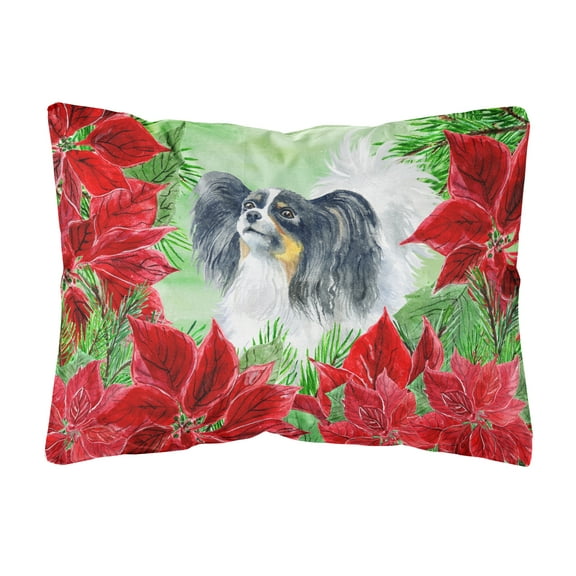 Carolines Treasures CK1305PW1216 Papillon Poinsettas Canvas Fabric Decorative Pillow 12H x16W multicolor