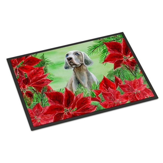 Carolines Treasures CK1322JMAT Weimaraner Poinsettas Door Mat Indoor Rug or Outdoor Welcome Mat 24x36 Doormat 36"L x