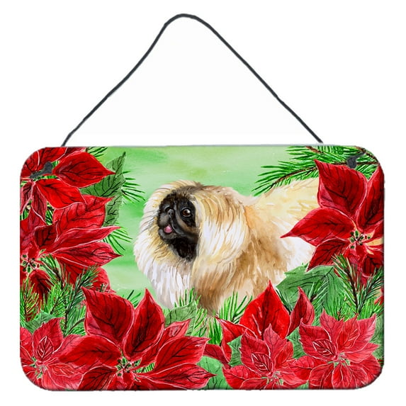 Carolines Treasures CK1329DS812 Pekingese Poinsettas Wall or Door Hanging Prints 8x12 multicolor