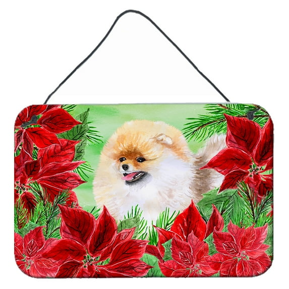 Carolines Treasures CK1330DS812 Pomeranian Poinsettas Wall or Door Hanging Prints  8x12 multicolor
