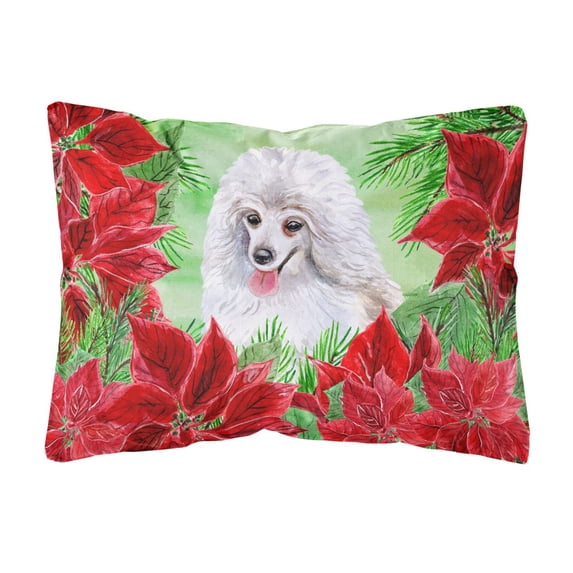 Carolines Treasures CK1331PW1216 Medium White Poodle Poinsettas Canvas Fabric Decorative Pillow 12H x16W multicolor
