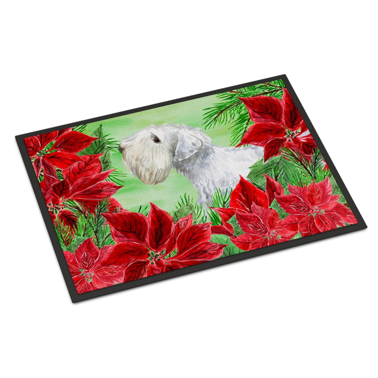 Carolines Treasures CK1332MAT Sealyham Terrier Poinsettas Door Mat Indoor Rug or Outdoor Welcome Mat 18x27 Doormat  27"L
