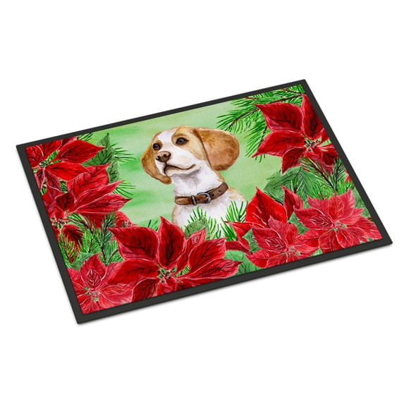 Carolines Treasures CK1334JMAT Beagle Poinsettas Door Mat Indoor Rug or Outdoor Welcome Mat 24x36 Doormat 36"L x 24"W