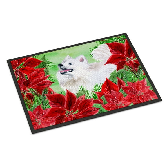 Carolines Treasures CK1339JMAT Samoyed Poinsettas Door Mat Indoor Rug or Outdoor Welcome Mat 24x36 Doormat  36"L x 24"W