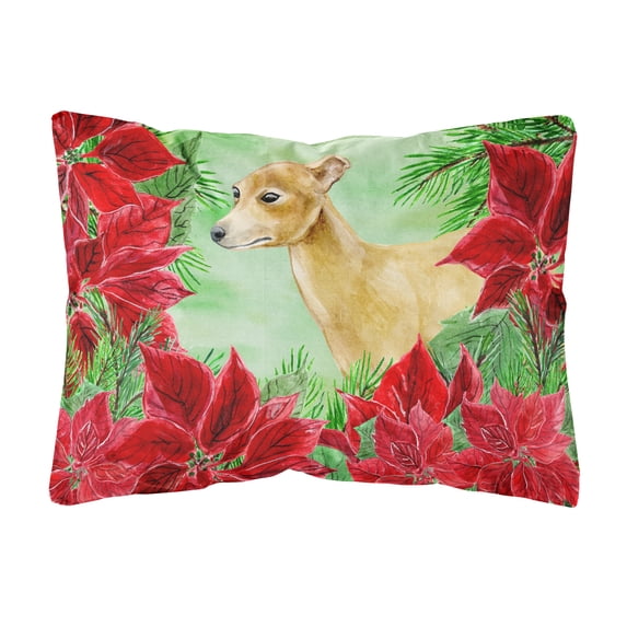Carolines Treasures CK1346PW1216 Italian Greyhound Poinsettas Canvas Fabric Decorative Pillow 12H x16W multicolor