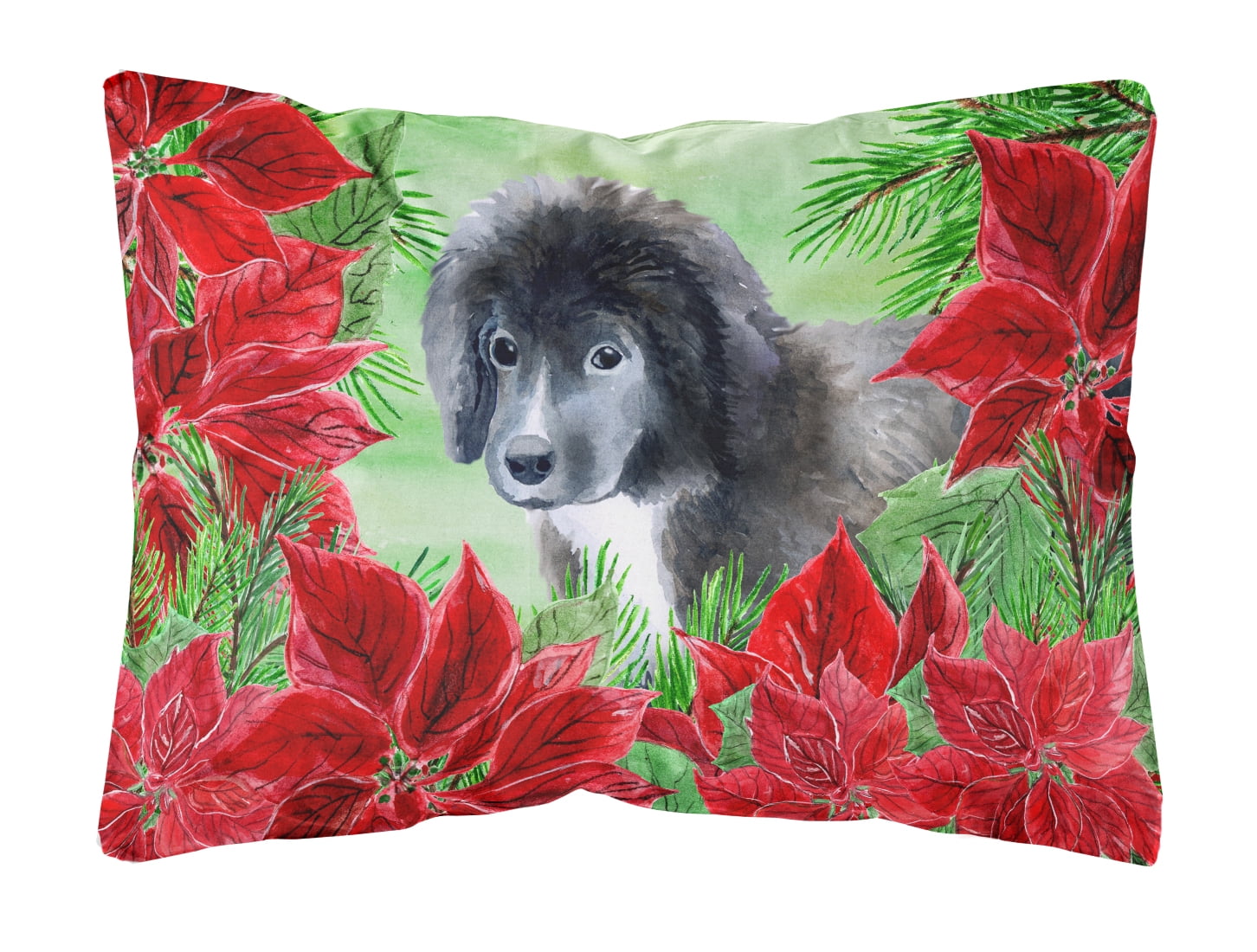 Caroline's Treasures Newfoundland Puppy Poinsettas Pillow