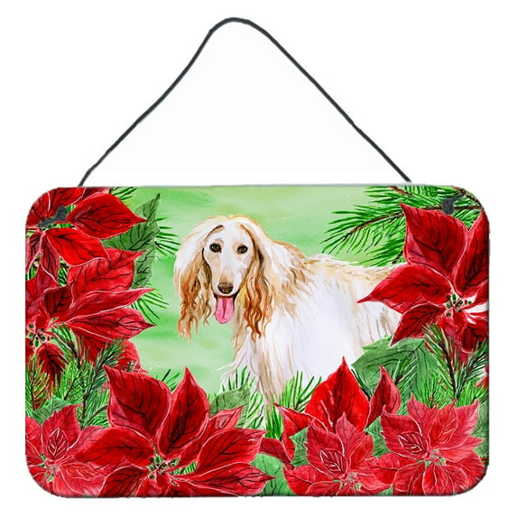 Carolines Treasures CK1350DS812 Afghan Hound Poinsettas Wall or Door Hanging Prints 8x12 multicolor