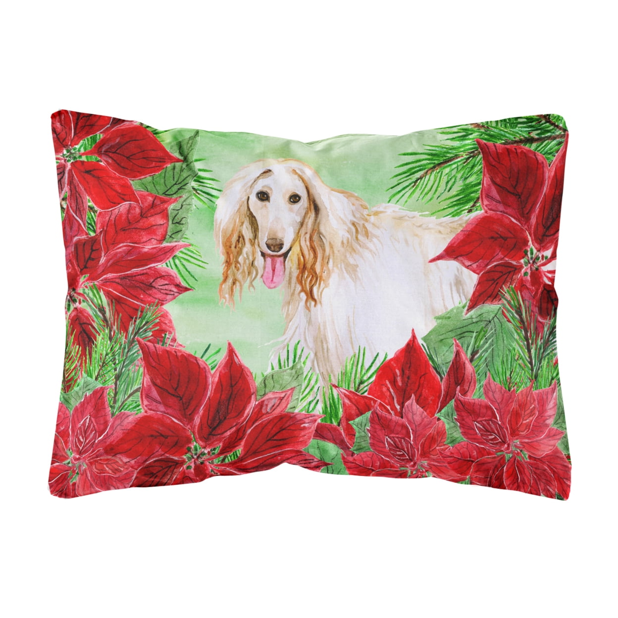 Carolines Treasures CK1350PW1216 Afghan Hound Poinsettas Canvas Fabric Decorative Pillow 12H x16W multicolor