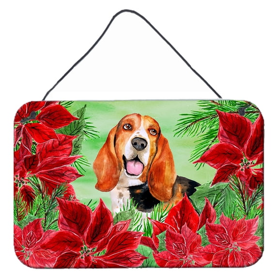 Carolines Treasures CK1352DS812 Basset Hound Poinsettas Wall or Door Hanging Prints  8x12 multicolor