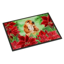Carolines Treasures CK1354JMAT Cocker Spaniel Poinsettas Door Mat Indoor Rug or Outdoor Welcome Mat 24x36 Doormat  36"L