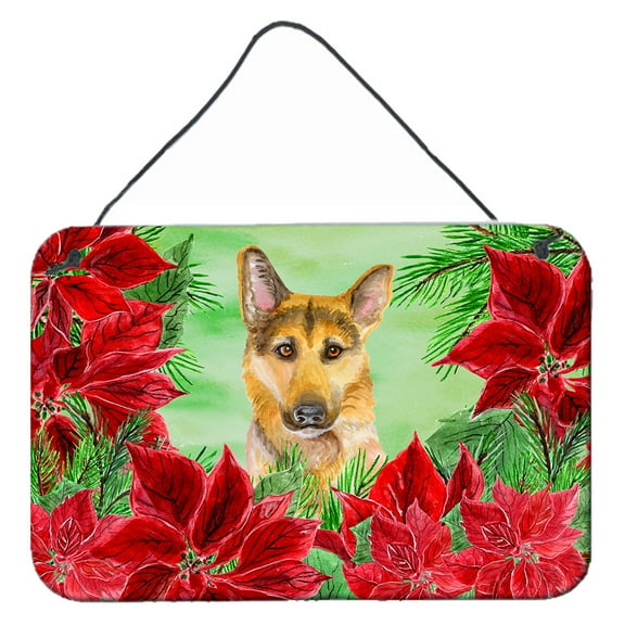 Carolines Treasures CK1359DS812 German Shepherd 2 Poinsettas Wall or Door Hanging Prints  8x12 multicolor
