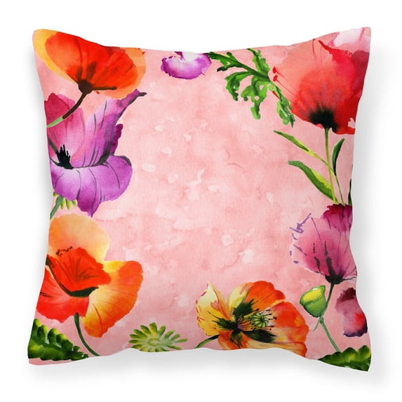 Carolines Treasures CK1701PW1414 Poppy Flowers Fabric Decorative Pillow, 14Hx14W, multicolor