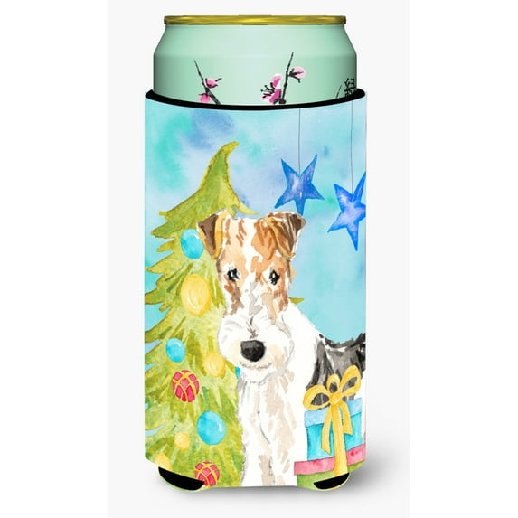 Carolines Treasures CK1855TBC Christmas Tree Fox Terrier Tall Boy Beverage Insulator Hugger Tall Boy multicolor