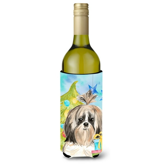 Carolines Treasures CK1863LITERK Christmas Tree Shih Tzu Wine Bottle Beverge Insulator Hugger  Wine Bottle multicolor