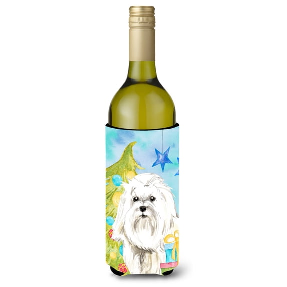 Carolines Treasures CK1871LITERK Christmas Tree Maltese Wine Bottle Beverge Insulator Hugger Wine Bottle multicolor