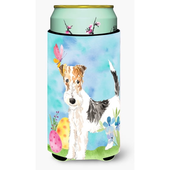 Carolines Treasures CK1892TBC Easter Eggs Fox Terrier Tall Boy Beverage Insulator Hugger  Tall Boy multicolor