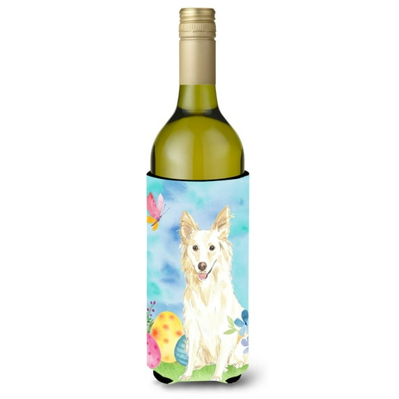 Carolines Treasures CK1893LITERK Easter Eggs White Collie Wine Bottle Beverge Insulator Hugger Wine Bottle multicolor