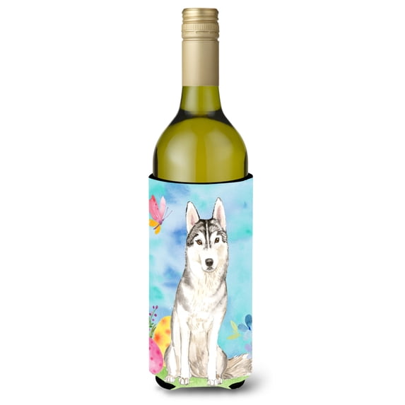 Carolines Treasures CK1898LITERK Easter Eggs Siberian Husky Wine Bottle Beverge Insulator Hugger Wine Bottle multicolor