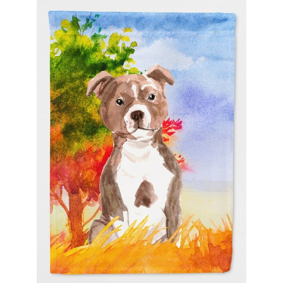 Carolines Treasures CK1933CHF Fall Red Staffordshire Bull Terrier Flag Canvas House Size  Large multicolor