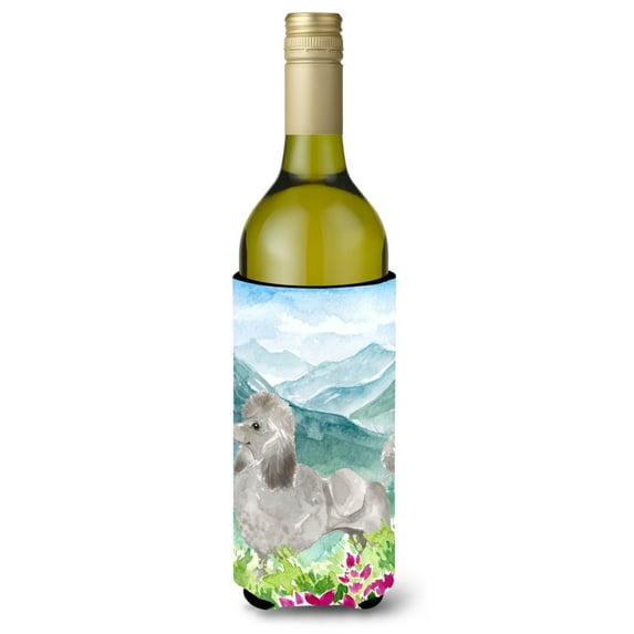 Carolines Treasures CK1975LITERK Mountian Flowers Silver Poodle Wine Bottle Beverage Insulator Hugger Wine Bottle
