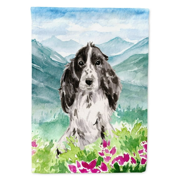 Carolines Treasures CK1982GF Mountian Flowers Black Parti Cocker Spaniel Flag Garden Size  Small multicolor