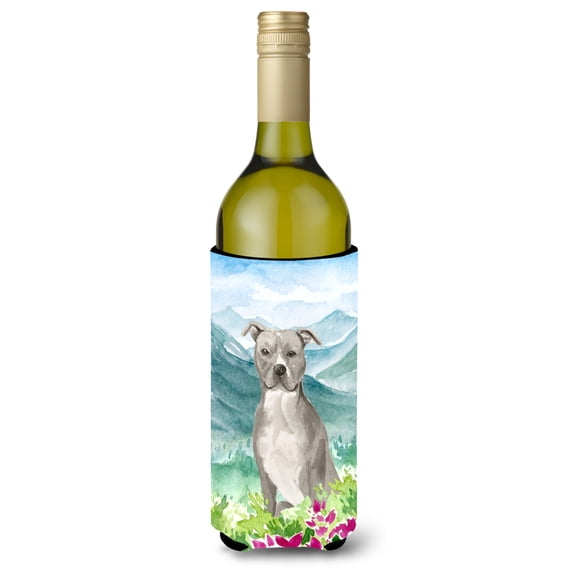 Carolines Treasures CK1997LITERK Mountian Flowers Staffordshire Bull Terrier Wine Bottle Beverage Insulator Hugger Wine