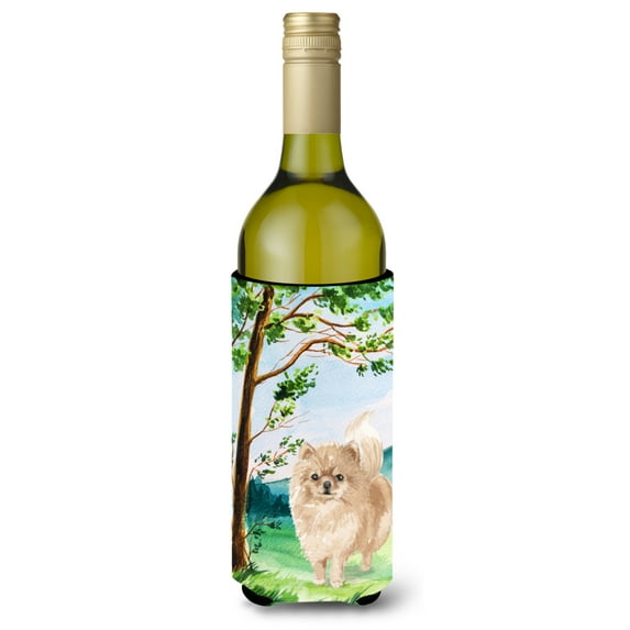 Carolines Treasures CK2005LITERK Under the Tree Pomeranian Wine Bottle Beverage Insulator Hugger Wine Bottle multicolor