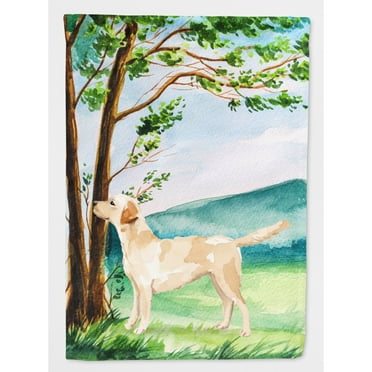 Carolines Treasures CK2008CHF Under the Tree Yellow Labrador Flag Canvas House Size  Large multicolor