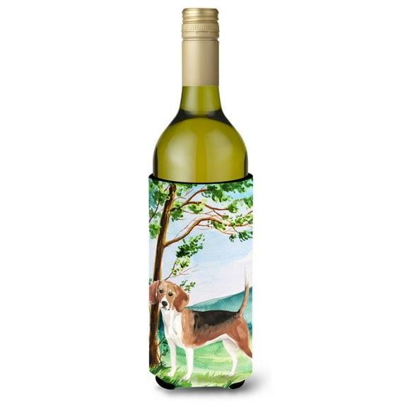 Carolines Treasures CK2029LITERK Under the Tree Beagle Wine Bottle Beverage Insulator Hugger Wine Bottle multicolor