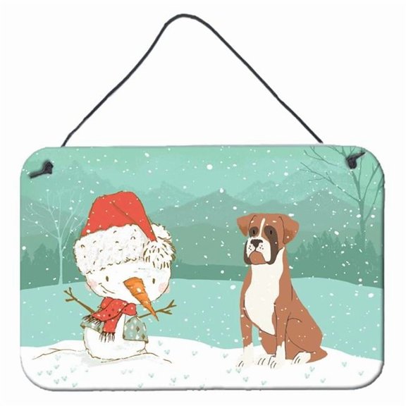 Fawn Boxer and Snowman Christmas Wall or Door Hanging Prints