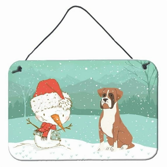 Carolines Treasures CK2036DS812 Fawn Boxer and Snowman Christmas Wall or Door Hanging Prints 8x12 multicolor