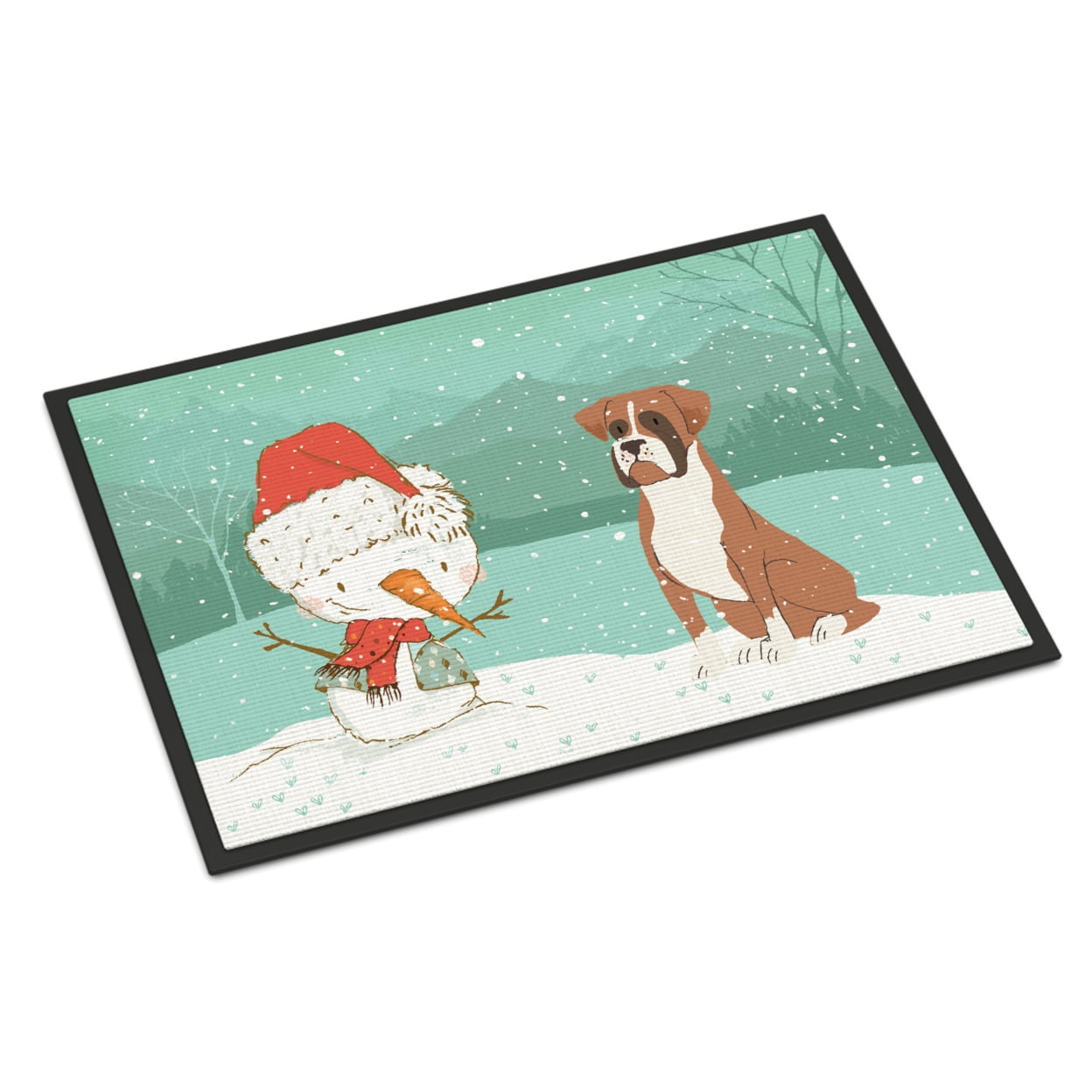 Carolines Treasures CK2036JMAT Fawn Boxer and Snowman Christmas Door Mat Indoor Rug or Outdoor Welcome Mat 24x36 Doormat