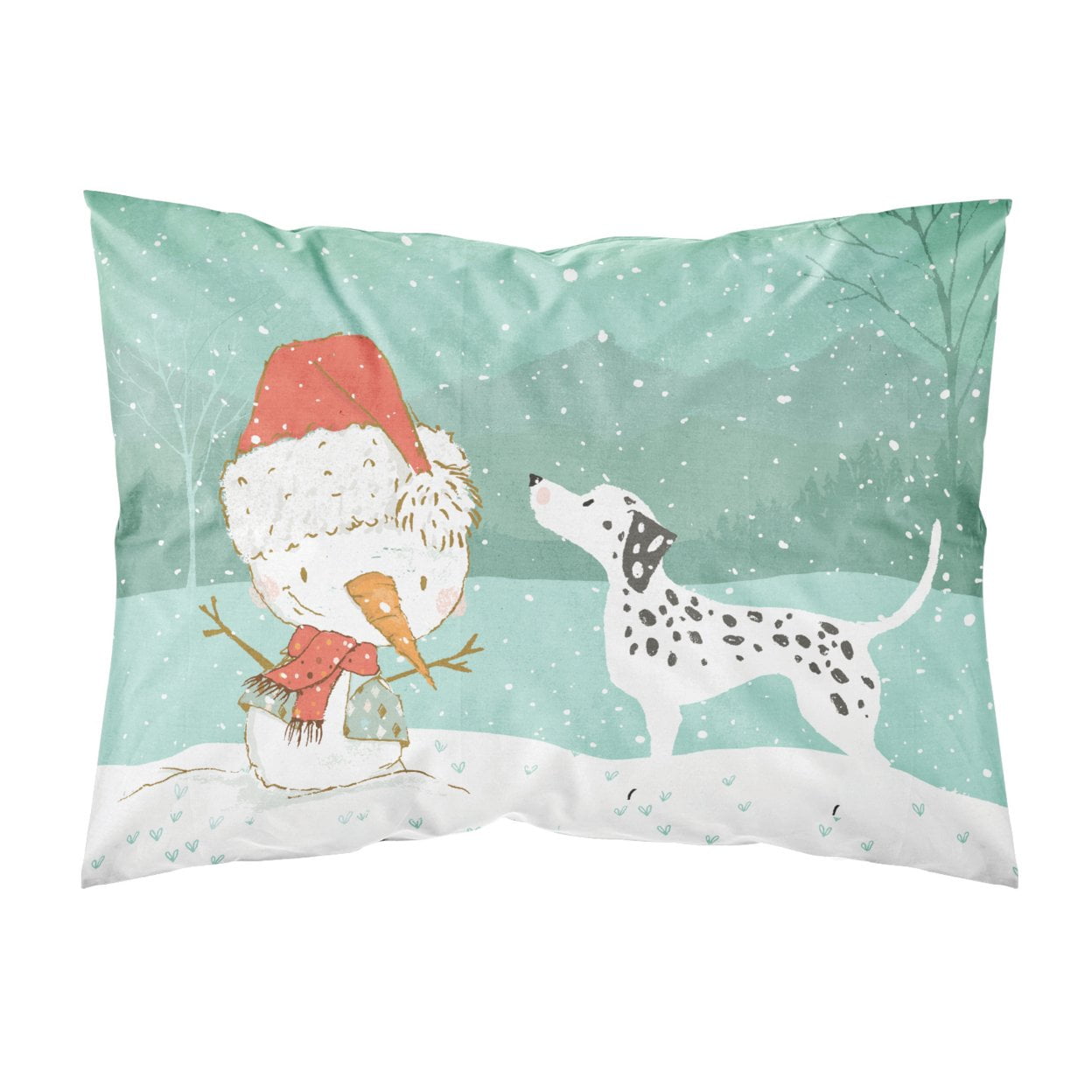 Carolines Treasures CK2037PILLOWCASE Dalmatian & Snowman Christmas Fabric Standard Pillowcase