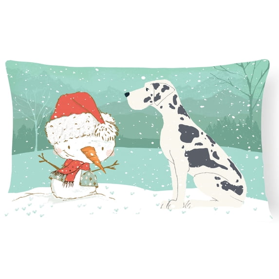Carolines Treasures CK2042PW1216 Harlequin Great Dane Snowman Christmas Canvas Fabric Decorative Pillow 12H x16W