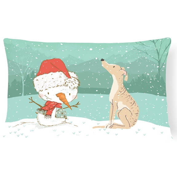 Carolines Treasures CK2043PW1216 Brindle Greyhound Snowman Christmas Canvas Fabric Decorative Pillow  12H x16W