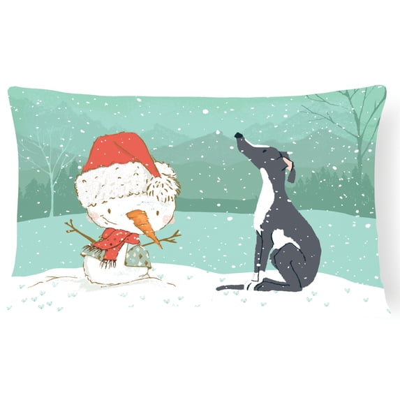 Carolines Treasures CK2044PW1216 Black Greyhound Snowman Christmas Canvas Fabric Decorative Pillow 12H x16W multicolor